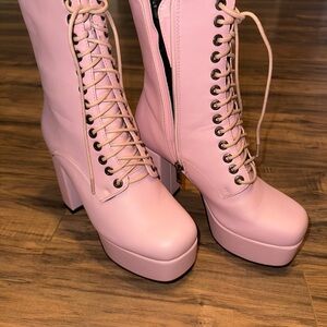 Lace Up LAMODA Pink Serenity Ankle Boots